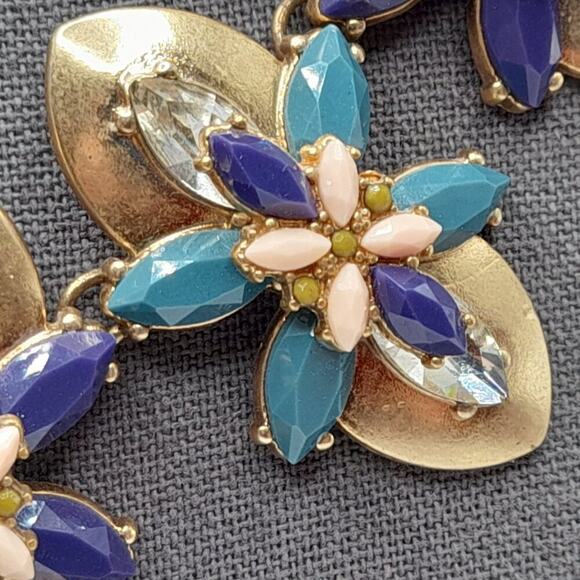 J. Crew Rhinestone Frontal Necklace, Purple Green Clear Rhinestones, Floral 19" - Picture 6 of 9